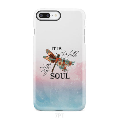 Christian phone case It is Well with My Soul Dragonfly flowers - Bible Verse IPhone & Samsung Cases