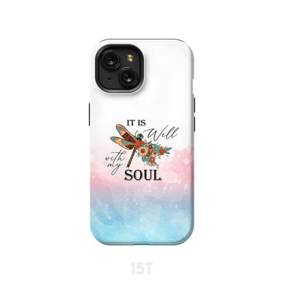 Christian phone case It is Well with My Soul Dragonfly flowers - Bible Verse IPhone & Samsung Cases