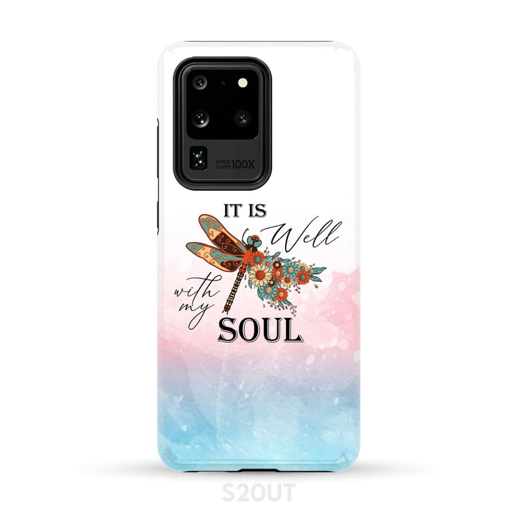 Christian phone case It is Well with My Soul Dragonfly flowers - Bible Verse IPhone & Samsung Cases
