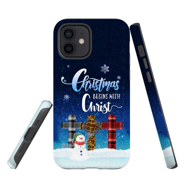 Christmas Begins With Christ - Cross Snowman - Christmas Phone Case - Bible Verse Phone Cases Samsung