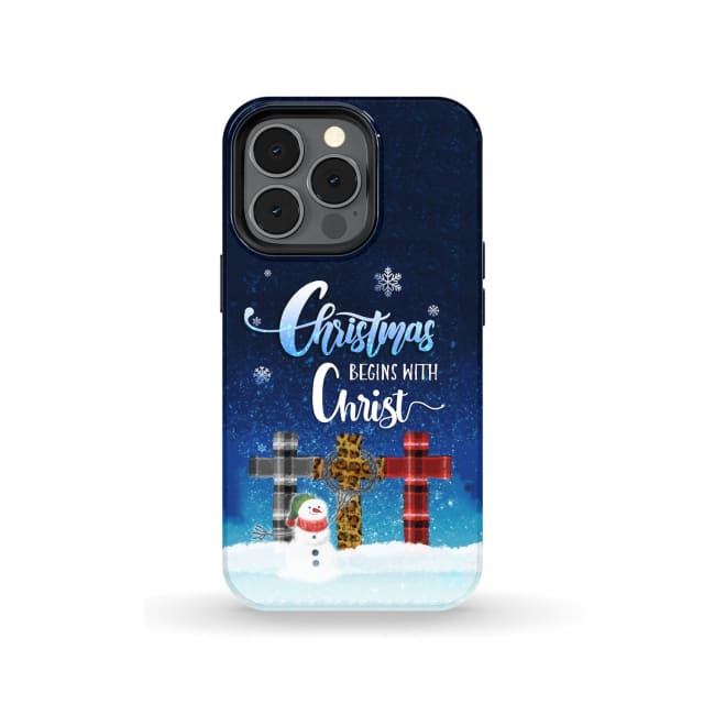 Christmas Begins With Christ - Cross Snowman - Christmas Phone Case - Bible Verse Phone Cases Samsung