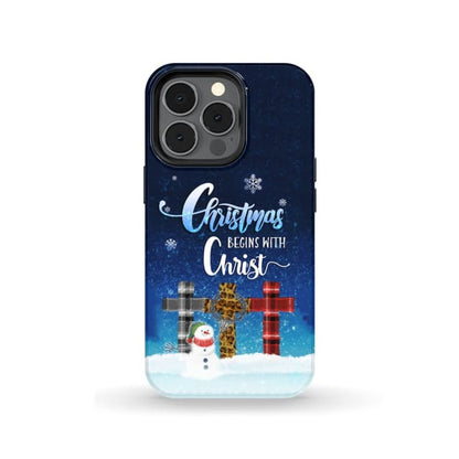 Christmas Begins With Christ - Cross Snowman - Christmas Phone Case - Bible Verse Phone Cases Samsung