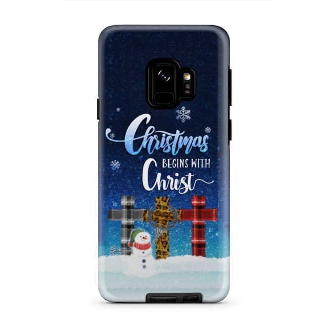 Christmas Begins With Christ - Cross Snowman - Christmas Phone Case - Bible Verse Phone Cases Samsung