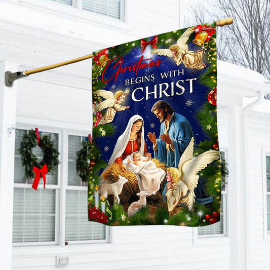 Christmas Begins With Christ Flag - Religious Christmas House Flags - Religious Christmas House Flags - Christmas Flags