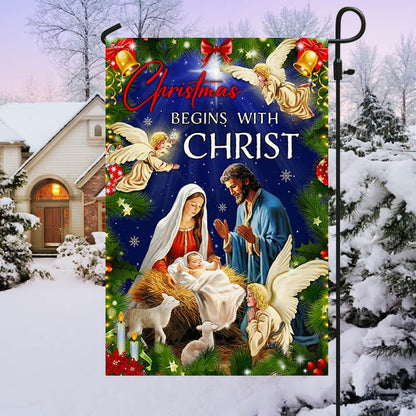 Christmas Begins With Christ Flag - Religious Christmas House Flags - Religious Christmas House Flags - Christmas Flags