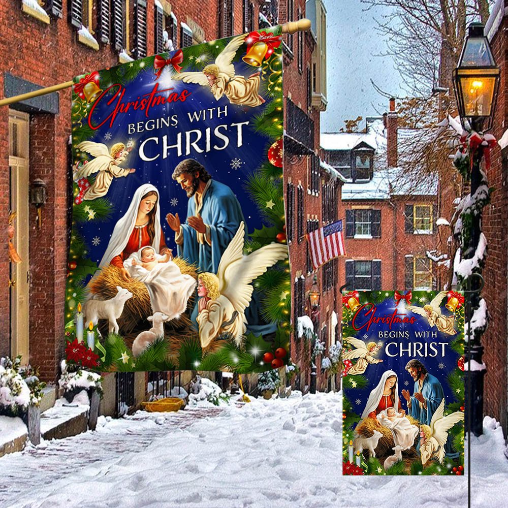 Christmas Begins With Christ Flag - Religious Christmas House Flags - Religious Christmas House Flags - Christmas Flags