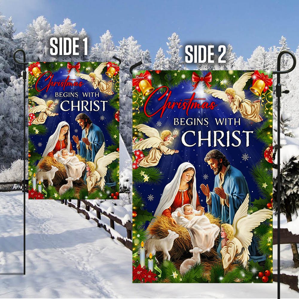 Christmas Begins With Christ Flag - Religious Christmas House Flags - Religious Christmas House Flags - Christmas Flags