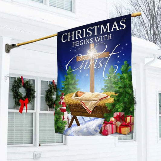 Christmas Begins With Christ Flag Jesus Is Born - Christmas Garden Flag - Christmas House Flag - Christmas Outdoor Decoration