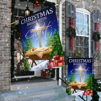 Christmas Begins With Christ Flag Jesus Is Born - Christmas Garden Flag - Christmas House Flag - Christmas Outdoor Decoration