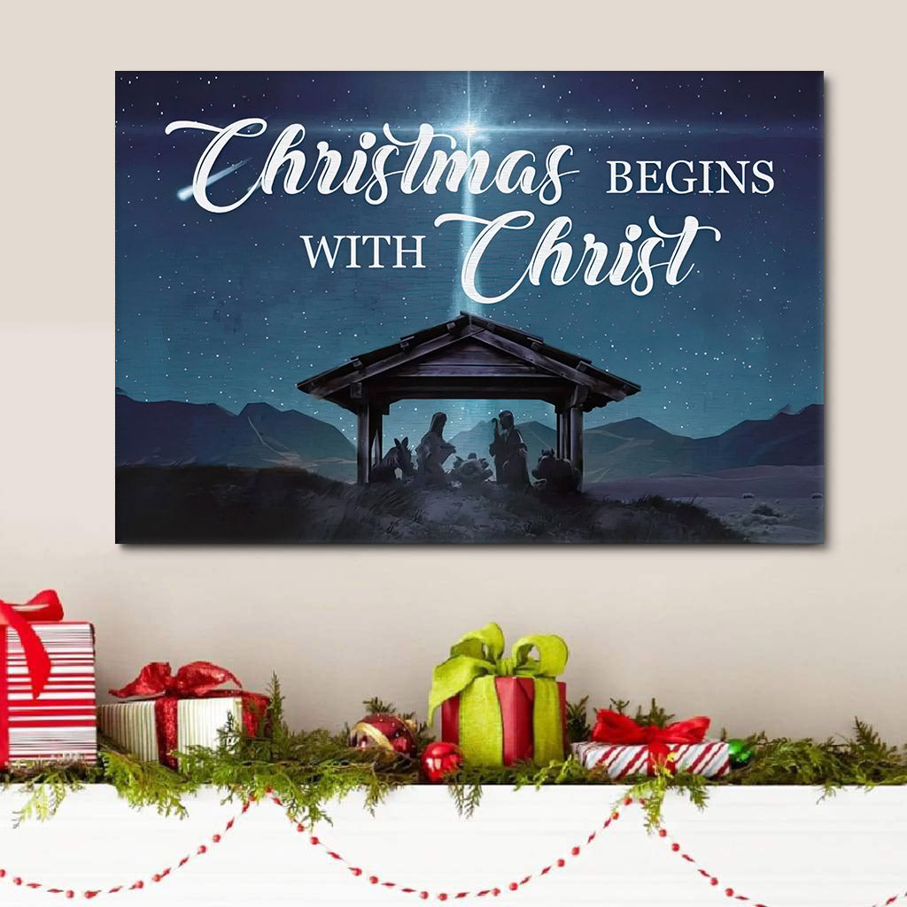 Christmas Begins With Christ Wall Art Canvas Christian Gifts - Art On Wall - Christian Wall Art