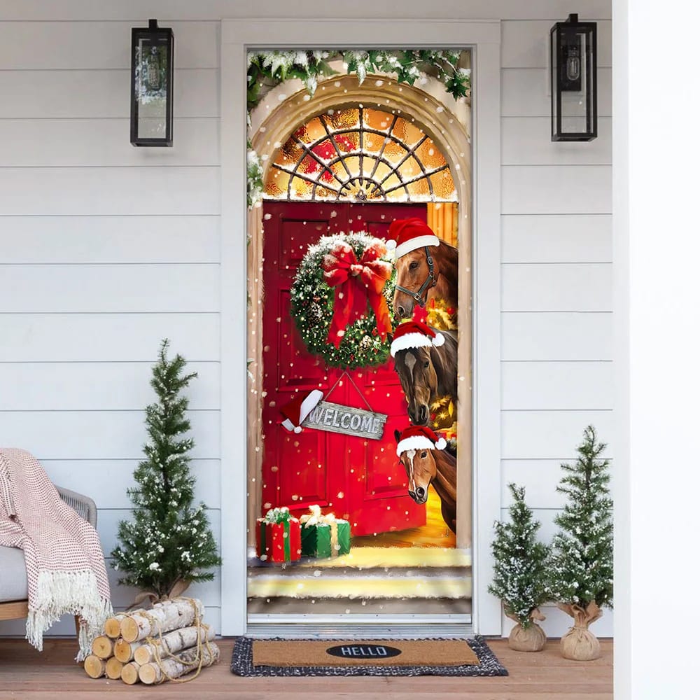 Christmas Begins With Horses Door Cover - Christmas Horse Decor - Christmas Outdoor Decoration