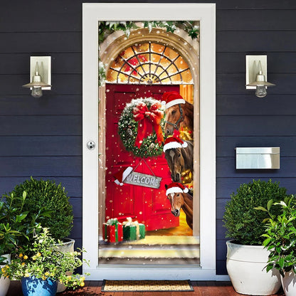 Christmas Begins With Horses Door Cover - Christmas Horse Decor - Christmas Outdoor Decoration