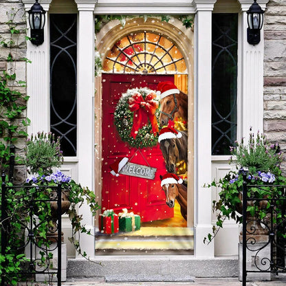 Christmas Begins With Horses Door Cover - Christmas Horse Decor - Christmas Outdoor Decoration