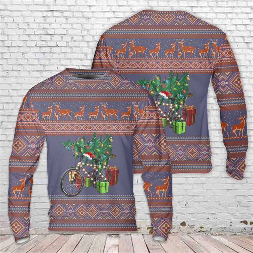 Christmas Bicycle With Gifts Ugly Christmas Sweater For Men And Women, Best Gift For Christmas, The Beautiful Winter Christmas Outfit