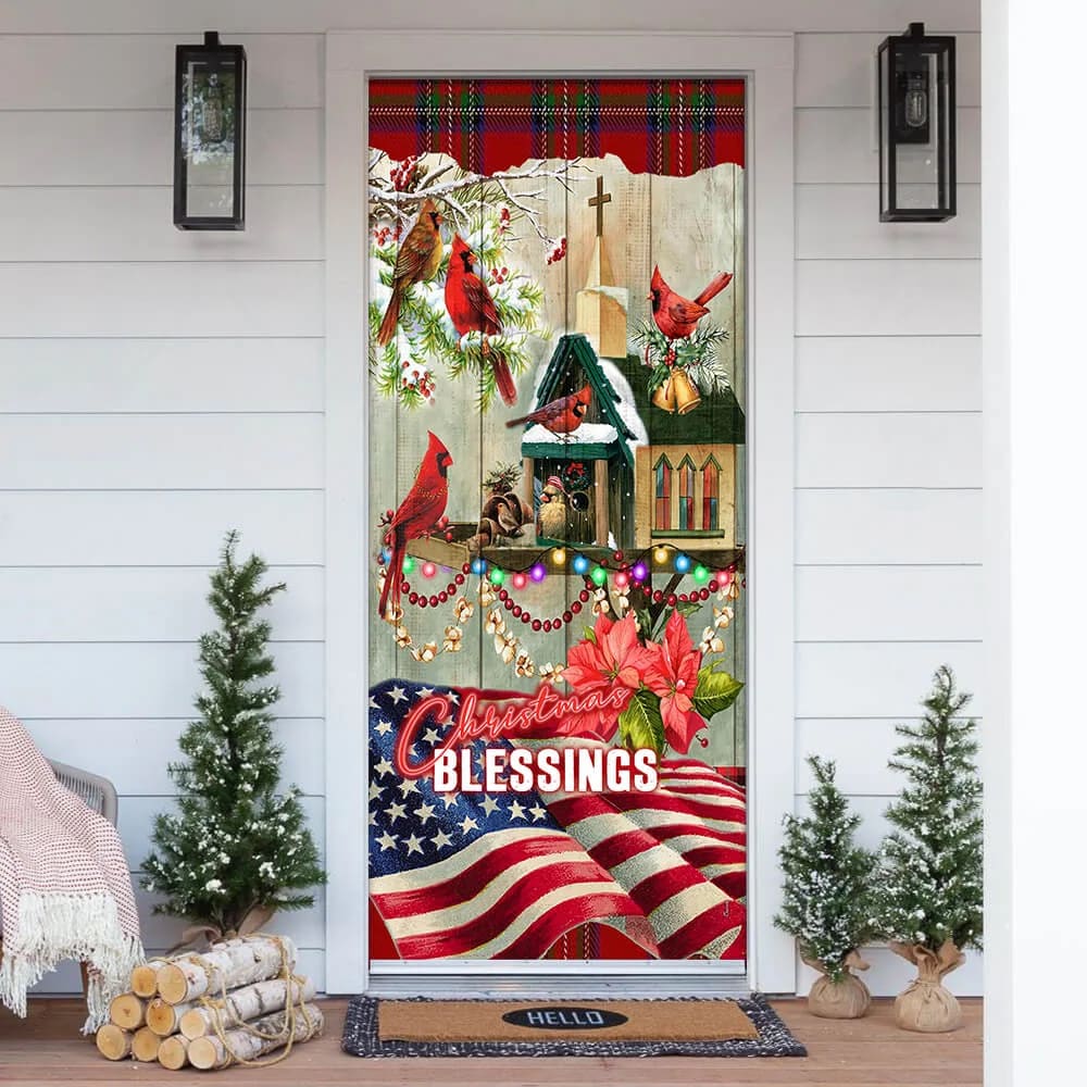 Christmas Blessings Home Door Cover -Front Door Christmas Cover - Christmas Outdoor Decoration