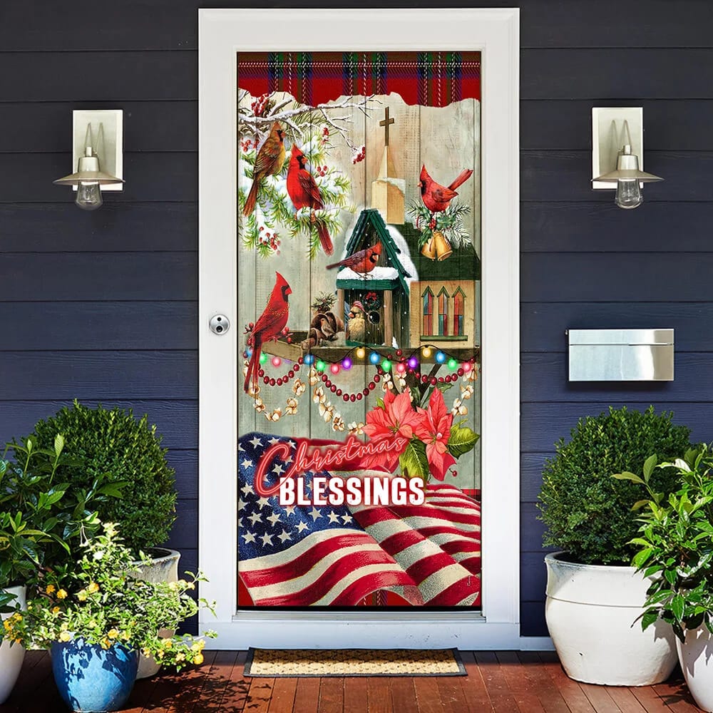 Christmas Blessings Home Door Cover -Front Door Christmas Cover - Christmas Outdoor Decoration