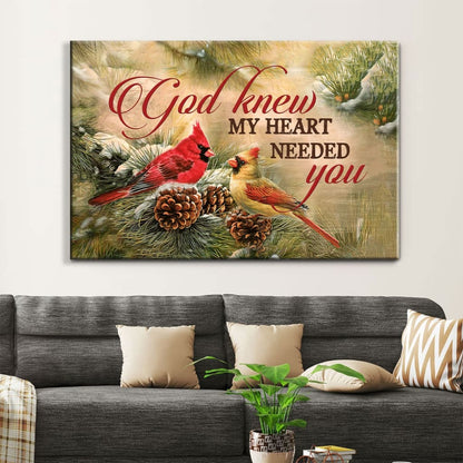 Christmas Cardinal Bird, God Knew My Heart Needed You Wall Art Canvas - Religious Wall Decor