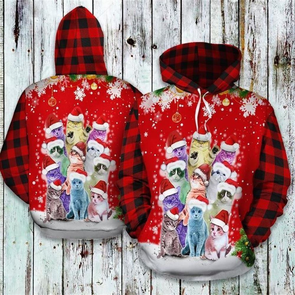 Christmas Cat All Over Print 3D Hoodie For Men And Women, Best Gift For Cat lovers, Best Outfit Christmas