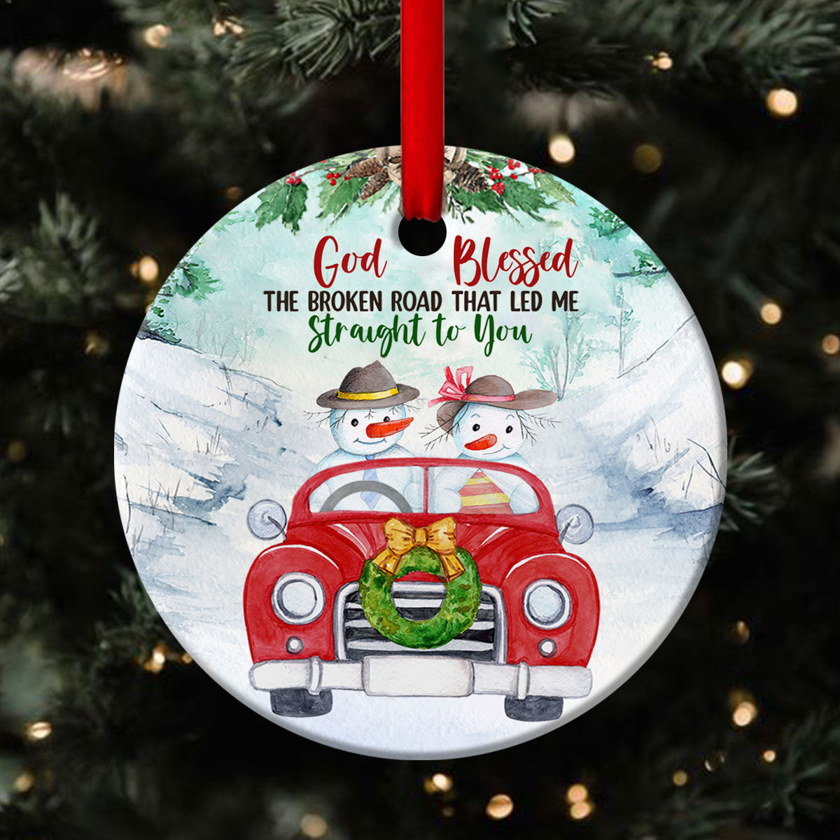 Christmas Ceramic Circle Ornament - God Took Me Straight To You - Christian Hanging Gift
