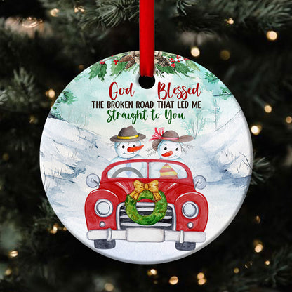 Christmas Ceramic Circle Ornament - God Took Me Straight To You - Christian Hanging Gift