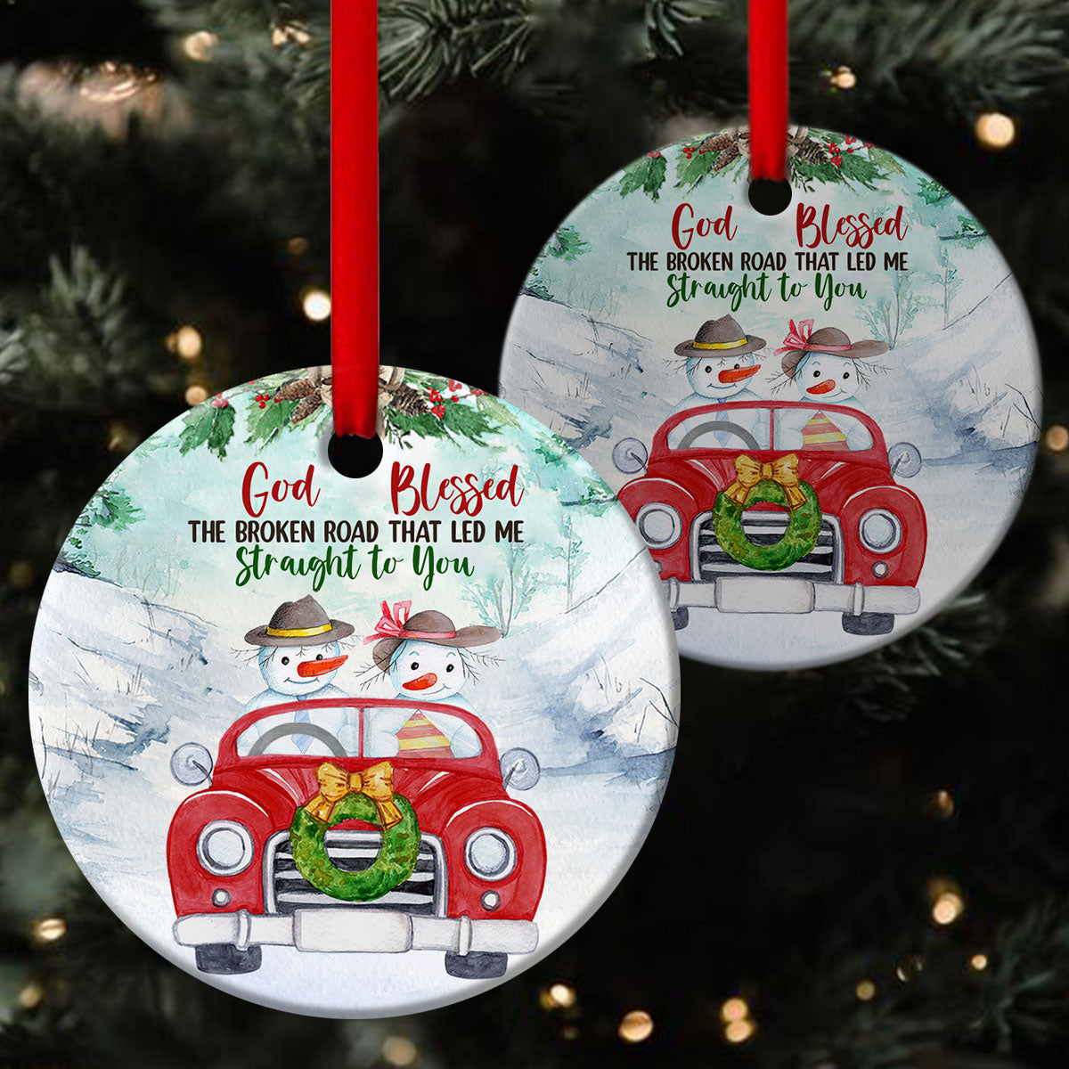 Christmas Ceramic Circle Ornament - God Took Me Straight To You - Christian Hanging Gift