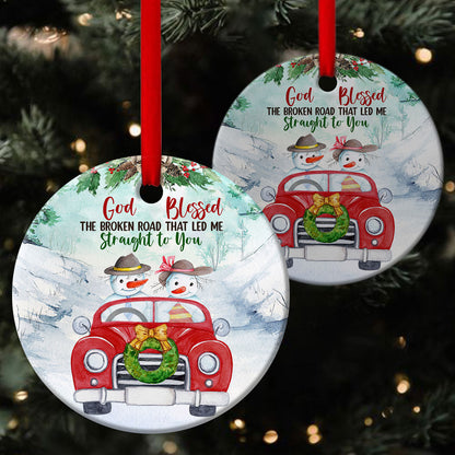 Christmas Ceramic Circle Ornament - God Took Me Straight To You - Christian Hanging Gift