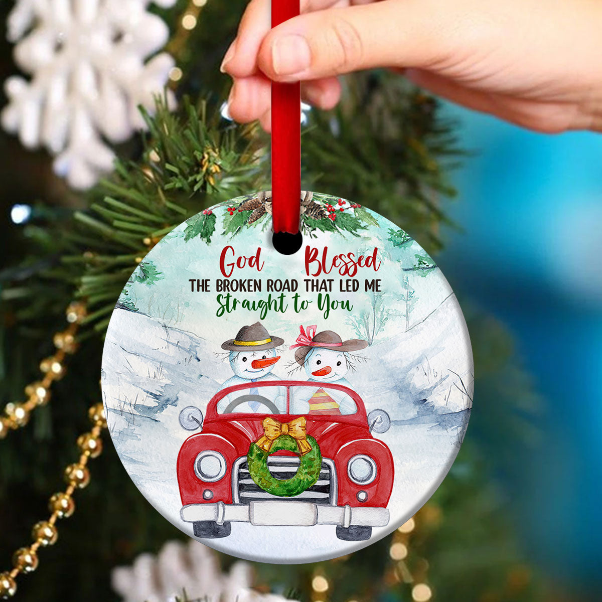 Christmas Ceramic Circle Ornament - God Took Me Straight To You - Christian Hanging Gift