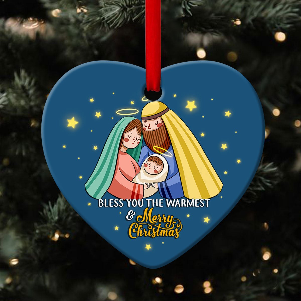 Christmas Ceramic Heart Ornament - Bless You The Warmest - Christian Gift For Friends - Unique Gifts