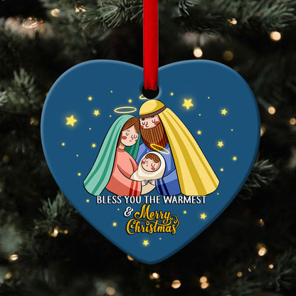 Christmas Ceramic Heart Ornament - Bless You The Warmest - Christian Gift For Friends - Unique Gifts
