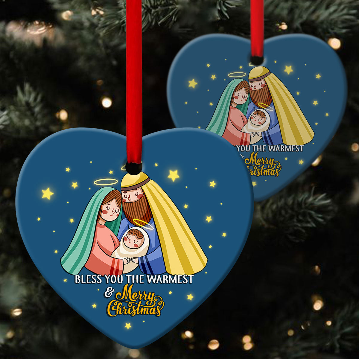 Christmas Ceramic Heart Ornament - Bless You The Warmest - Christian Gift For Friends - Unique Gifts