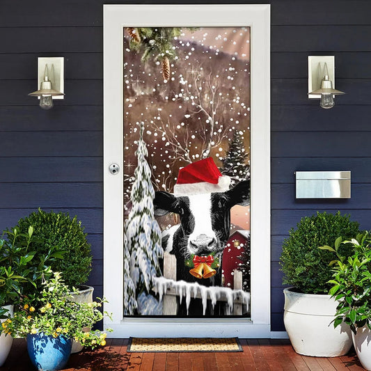Christmas Cow Door Cover - Door Christmas Cover - Christmas Outdoor Decoration