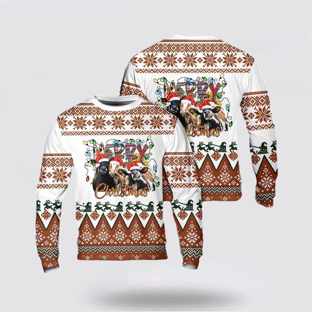 Christmas Cow Mooey Ugly Christmas Sweater, Farm Sweater, Christmas Gift, Best Winter Outfit Christmas