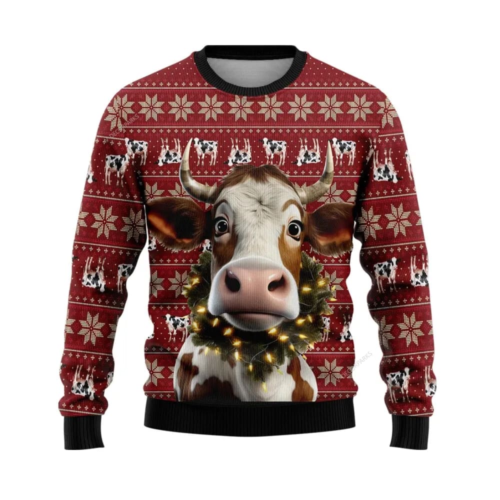 Christmas Cow Wreaths Ugly Christmas Sweater, Farm Sweater, Christmas Gift, Best Winter Outfit Christmas