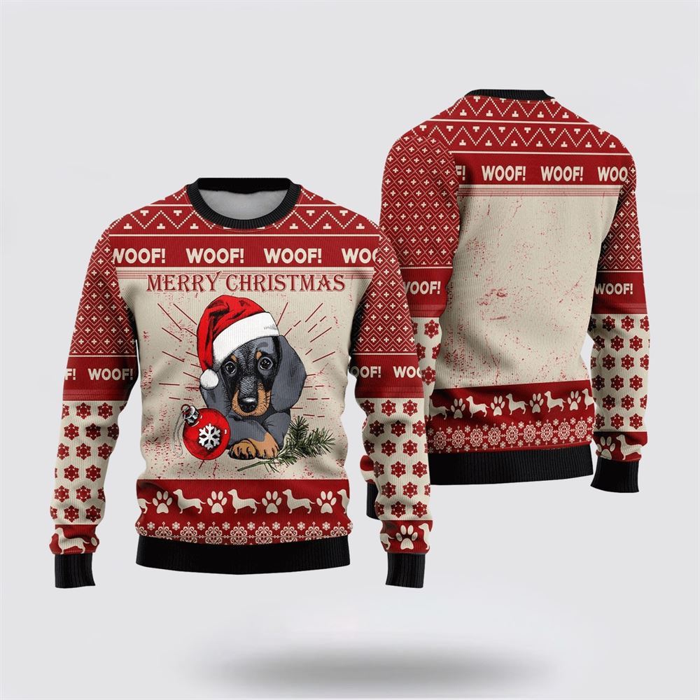 Christmas Dachshund Woof Merry Christmas Ugly Christmas Sweater For Men And Women, Gift For Christmas, Best Winter Christmas Outfit