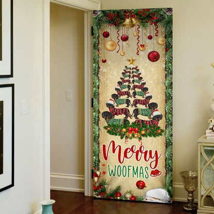 Christmas Dachshunds Tree Door Cover - Door Christmas Cover - Christmas Outdoor Decoration
