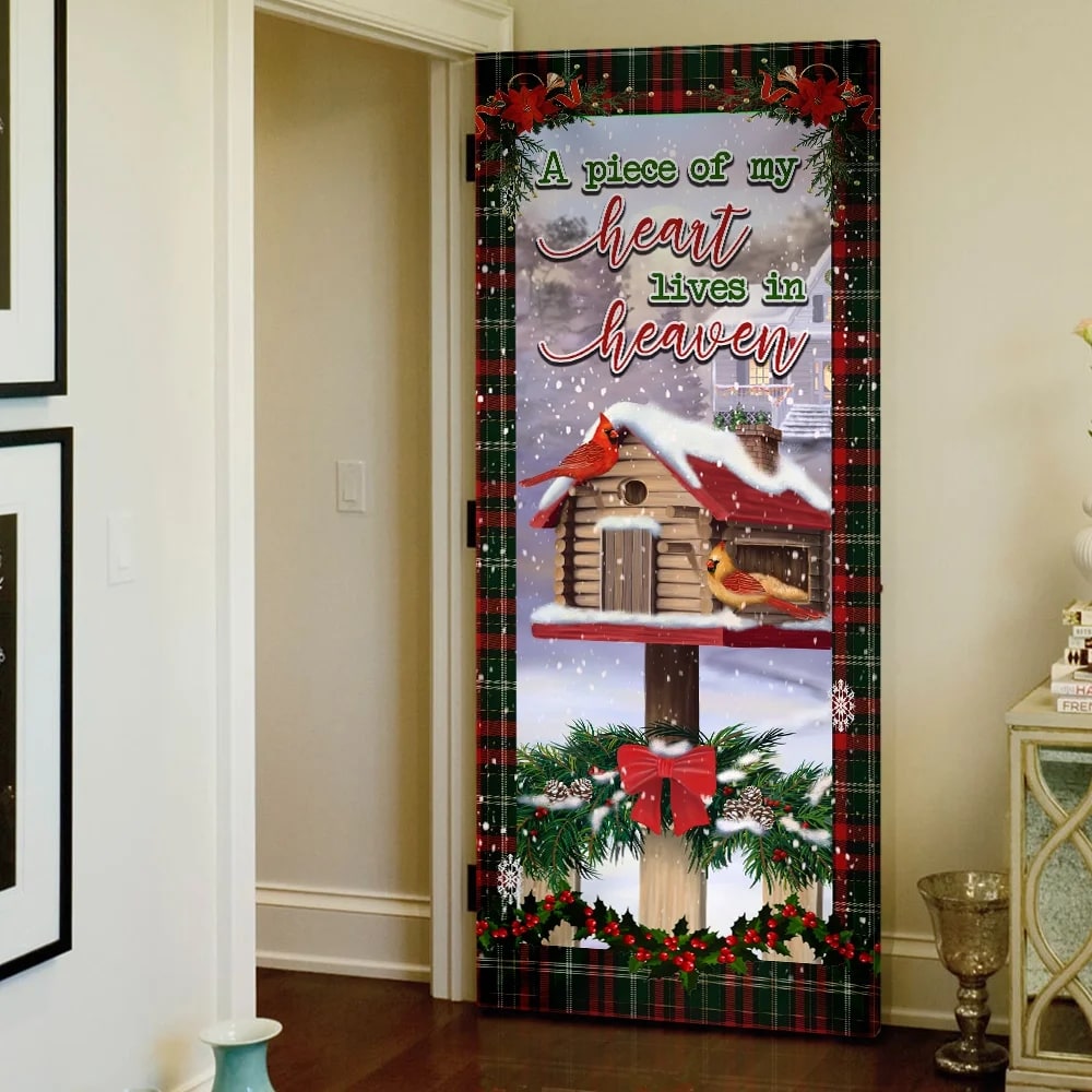 Christmas Door Cover A Piece Of My Heart Live In Heaven - Cardinal - Christmas Door Cover