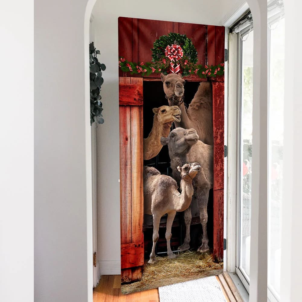 Christmas Door Cover Happy Family Camel - Christmas Door Cover