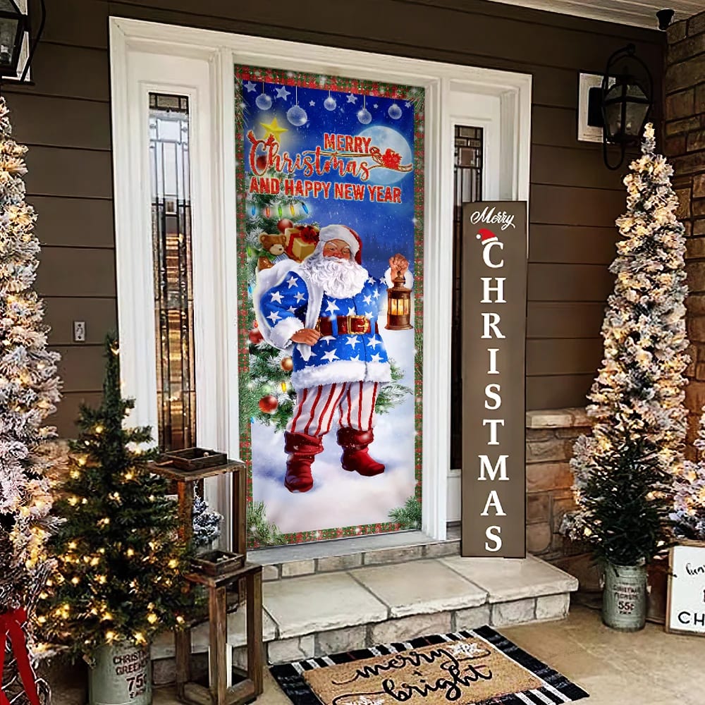 Christmas Door Cover Santa Merry Christmas And Happy New Year - Christmas Door Cover