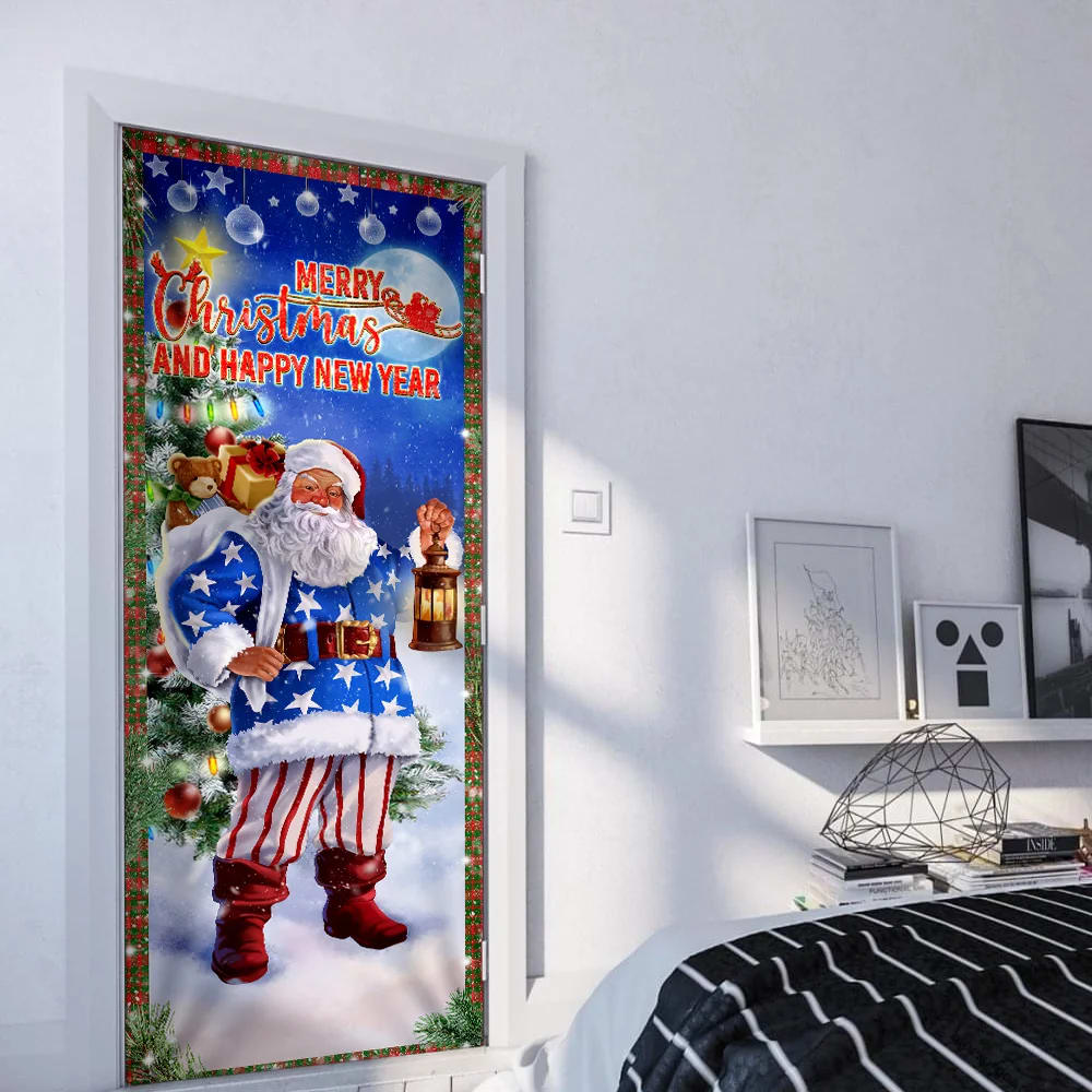 Christmas Door Cover Santa Merry Christmas And Happy New Year - Christmas Door Cover