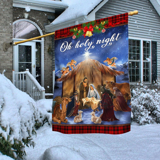 Christmas Flag Nativity Scene Oh Holy Night Jesus Was Born - Religious Christmas House Flags