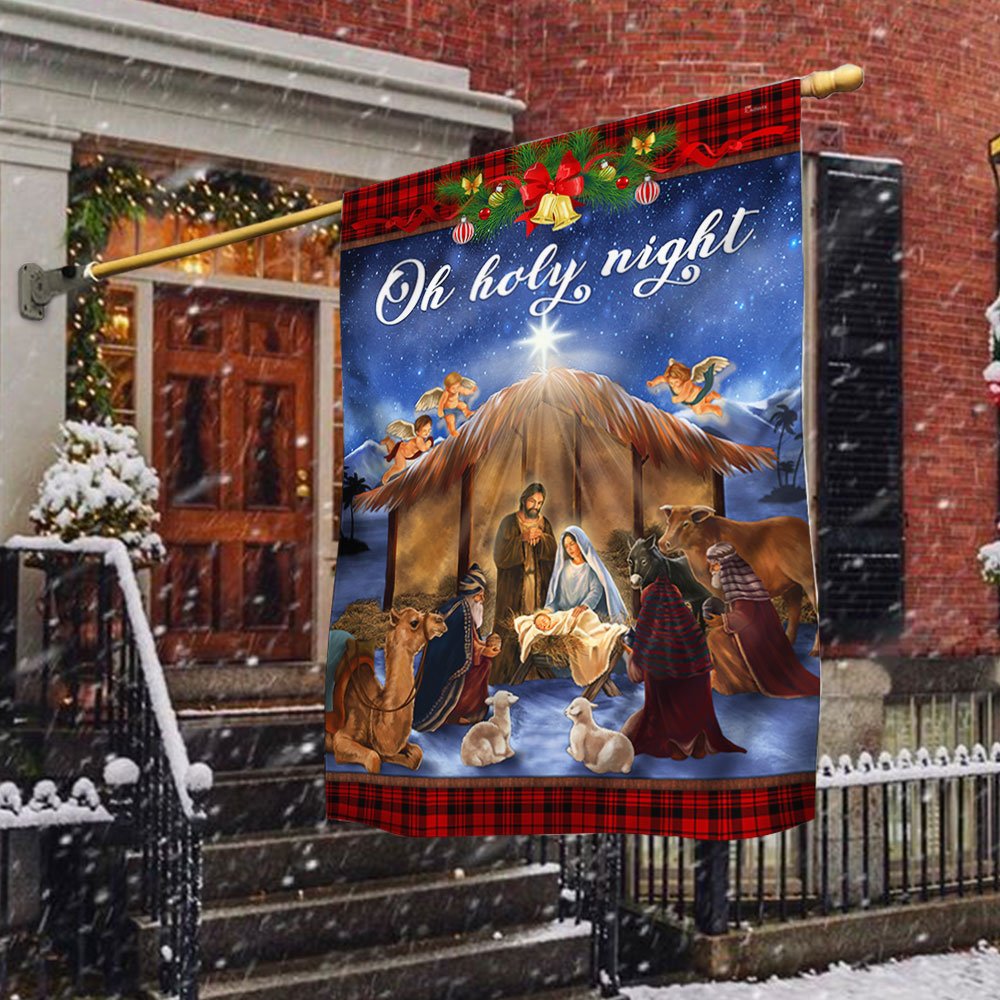 Christmas Flag Nativity Scene Oh Holy Night Jesus Was Born - Religious Christmas House Flags