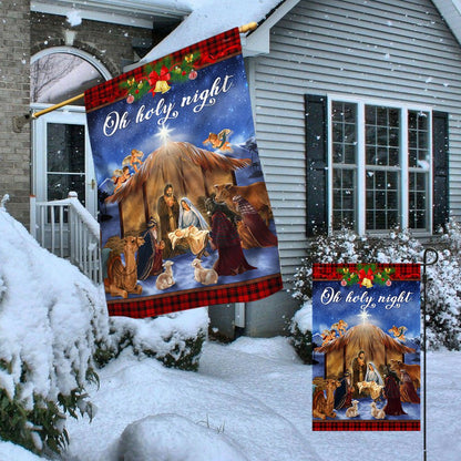 Christmas Flag Nativity Scene Oh Holy Night Jesus Was Born - Religious Christmas House Flags