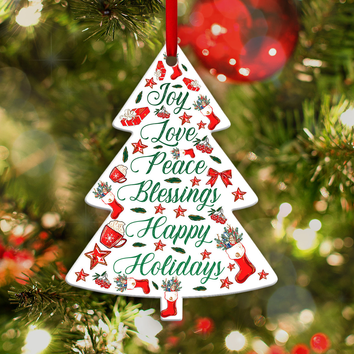Christmas Gift Joy Love Peace Blessings Happy Holidays Tree Shaped Ornament - Christmas Ornament - Ciaocustom