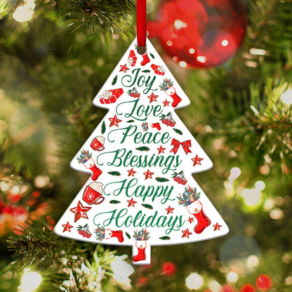 Christmas Gift Joy Love Peace Blessings Happy Holidays Tree Shaped Ornament - Christmas Ornament - Ciaocustom