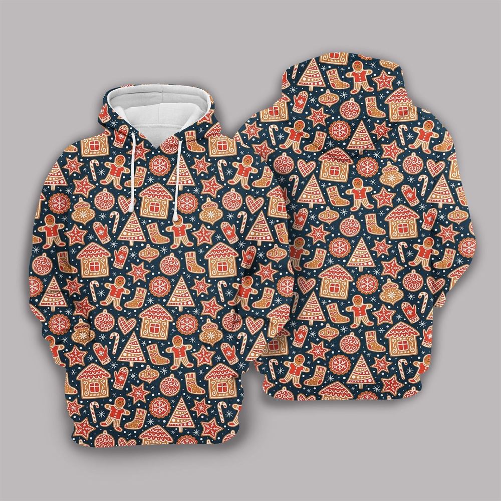 Christmas Gingerbread Cookie Pattern All Over Print 3D Hoodie For Men And Women, Christmas Gift, Warm Winter Clothes, Best Outfit Christmas