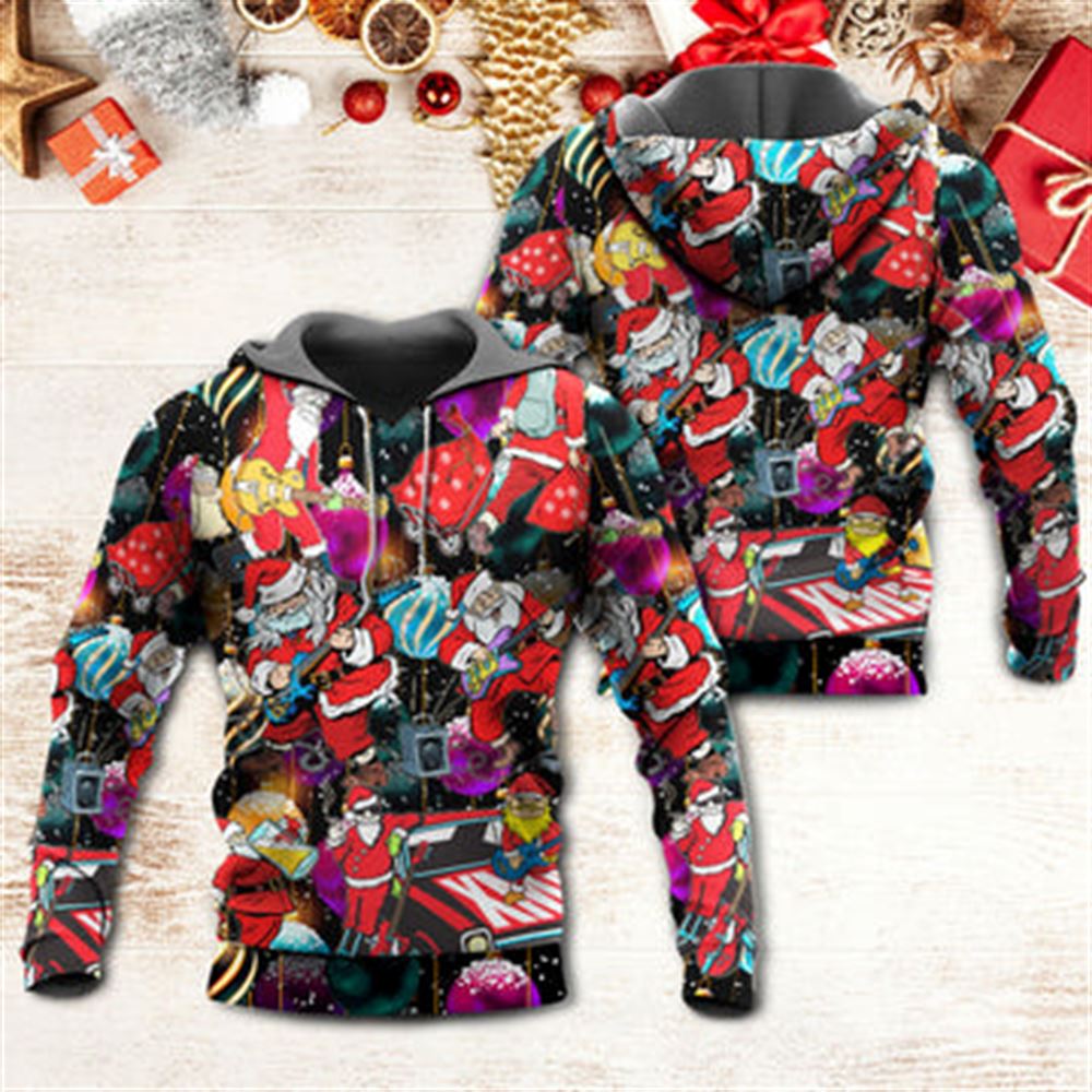 Christmas Guitar Music And Santa Merry Very Xmas All Over Print 3D Hoodie For Men And Women, Warm Winter Clothes, Best Outfit Christmas