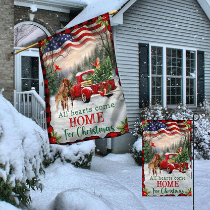 Christmas Horse All Hearts Come Home For Christmas Flag - Religious Christmas House Flags