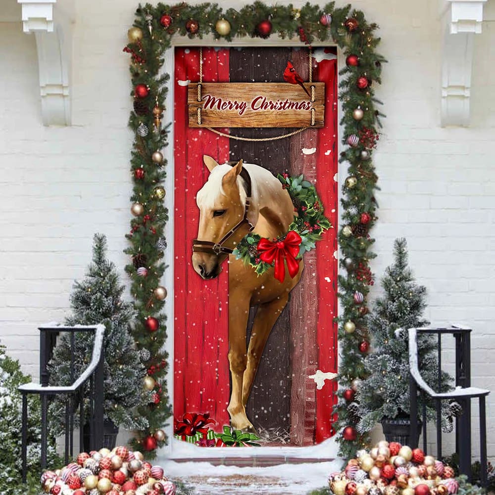 Christmas Horse Door Cover - Christmas Horse Decor - Christmas Outdoor Decoration