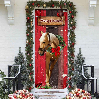 Christmas Horse Door Cover - Christmas Horse Decor - Christmas Outdoor Decoration