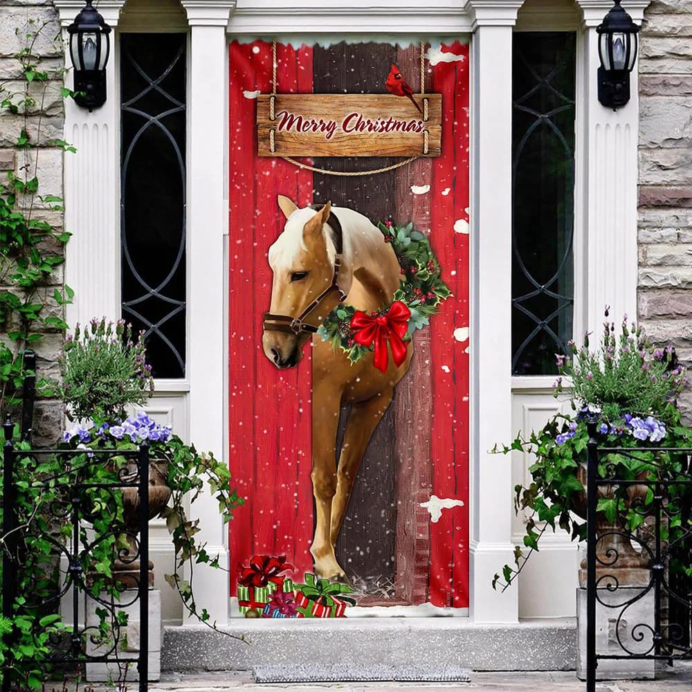 Christmas Horse Door Cover - Christmas Horse Decor - Christmas Outdoor Decoration